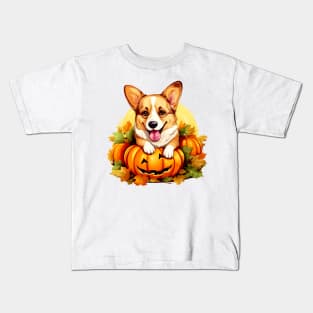 Pembroke Welsh Corgi Dog inside Pumpkin #3 Kids T-Shirt